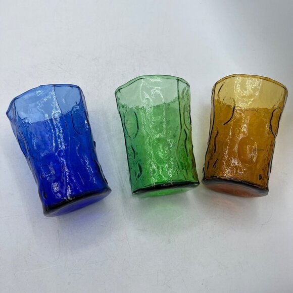 SENECA crystal DRIFTWOOD 1980 BLUE GREEN BROWN  pattern Juice Glass Set of Three - Picture 7 of 11